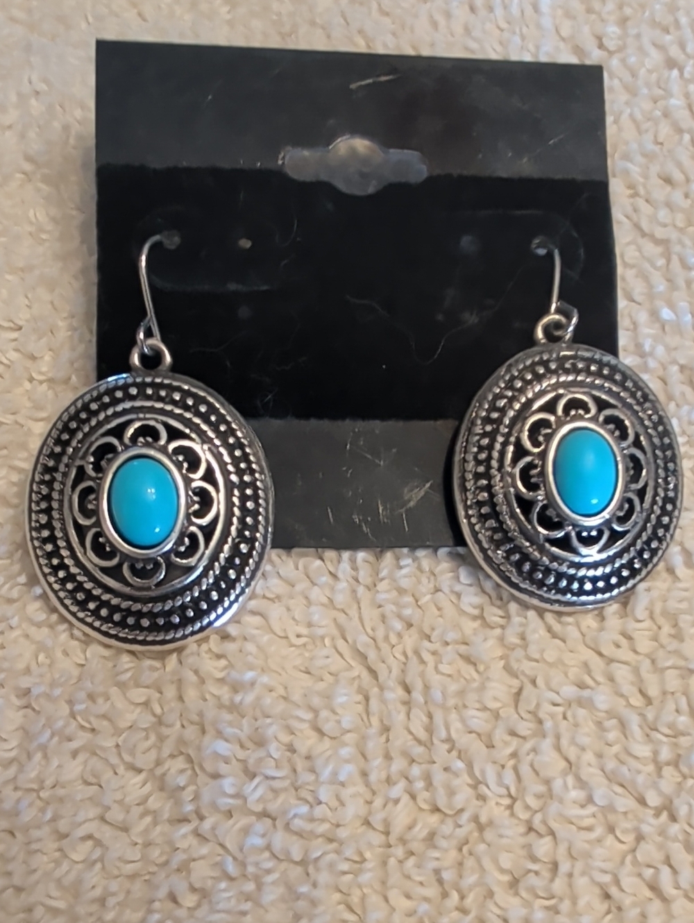Turquoise Stone Silver-Tone Drop Earrings - Women Jewelry